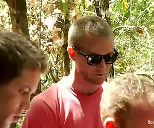 Alessio Romero lets his buddies drill his tight ass in the forest