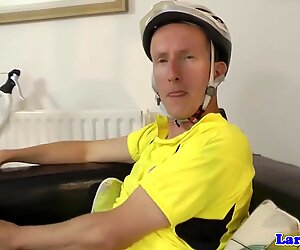 British mature in stockings picks up cyclist for fuck